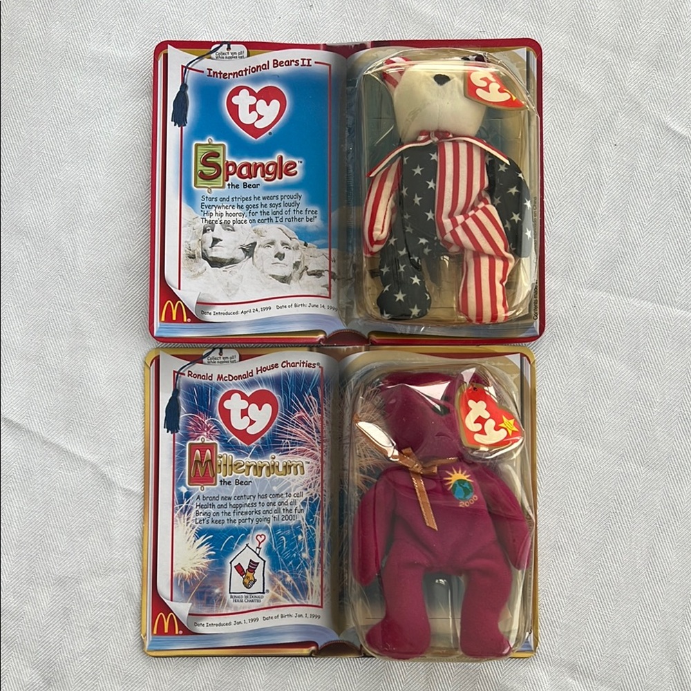 Rare, collectible Ty Beanie Bears: Spangle and Millennium Set from McDonalds.